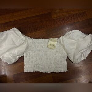 Altar'd State White Smocked Off-Shoulder Top with Puff Sleeves- never worn